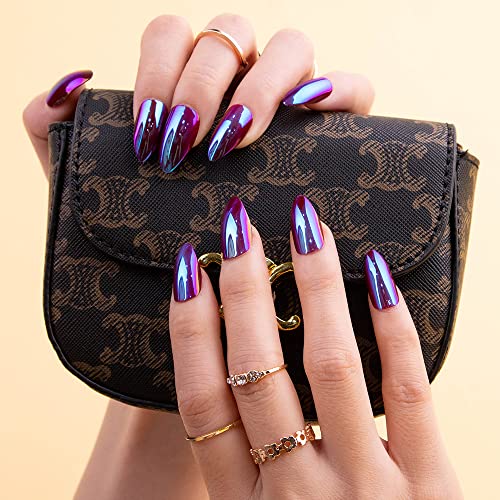 Press On Nails Short, Bettycora Glue On Nails Pointed Almond Press On Nails Fake Nails Stick On Nails With Nail Glue Nail Adhesive Tabs Acrylic False Nail Tips Kit 12 Sizes, Red Blue Mirror #TOP6