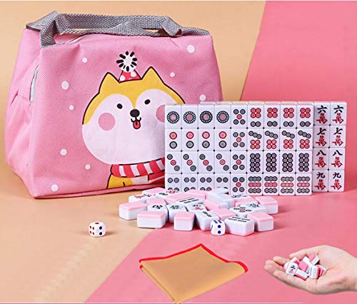 Set de Mahjong Chino Mini 144 Fichas Accesorios Rosa