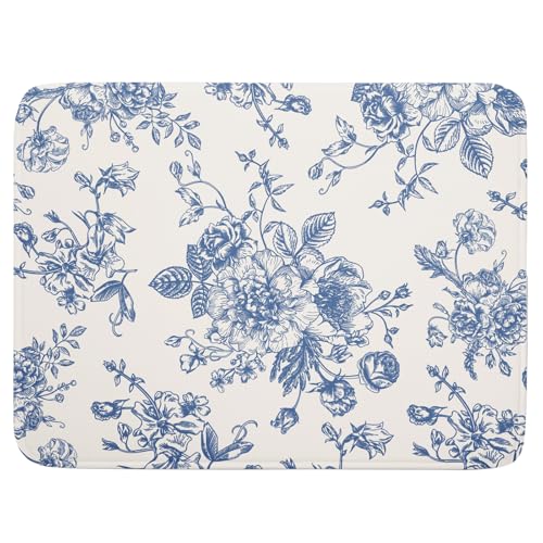 Vintage Blue Floral Dish Drying Mat for Kitchen Counter 18x24 Inch Chinoiserie Flowers Absorbent Reversible Microfiber Dish Pad Dish Drainer Rack Mats Countertops Protector Mat by Kawani - Used condition - US$12.26