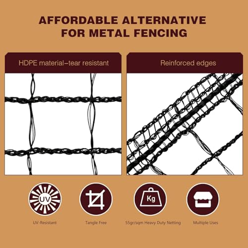 Image of Deer Fence Netting,Plastic Mesh Fence 6.5x50ft,Reinforced Edges 55gsm Heavy Duty Animal Barrier,Ideal for Garden Netting,Against Bird,Temporary Fence,Fruit Plant Protection,Black