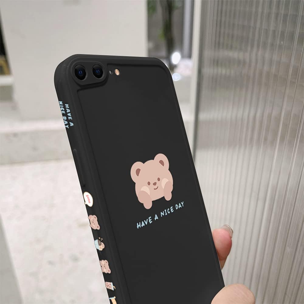 Ownest Compatible with iPhone 7 Plus/8 Plus Case Cute Painted Design Brown Bear with Cheeks for Women Girls Fashion Slim Soft Flexible TPU Rubber for iPhone 7 Plus/8 Plus-Black