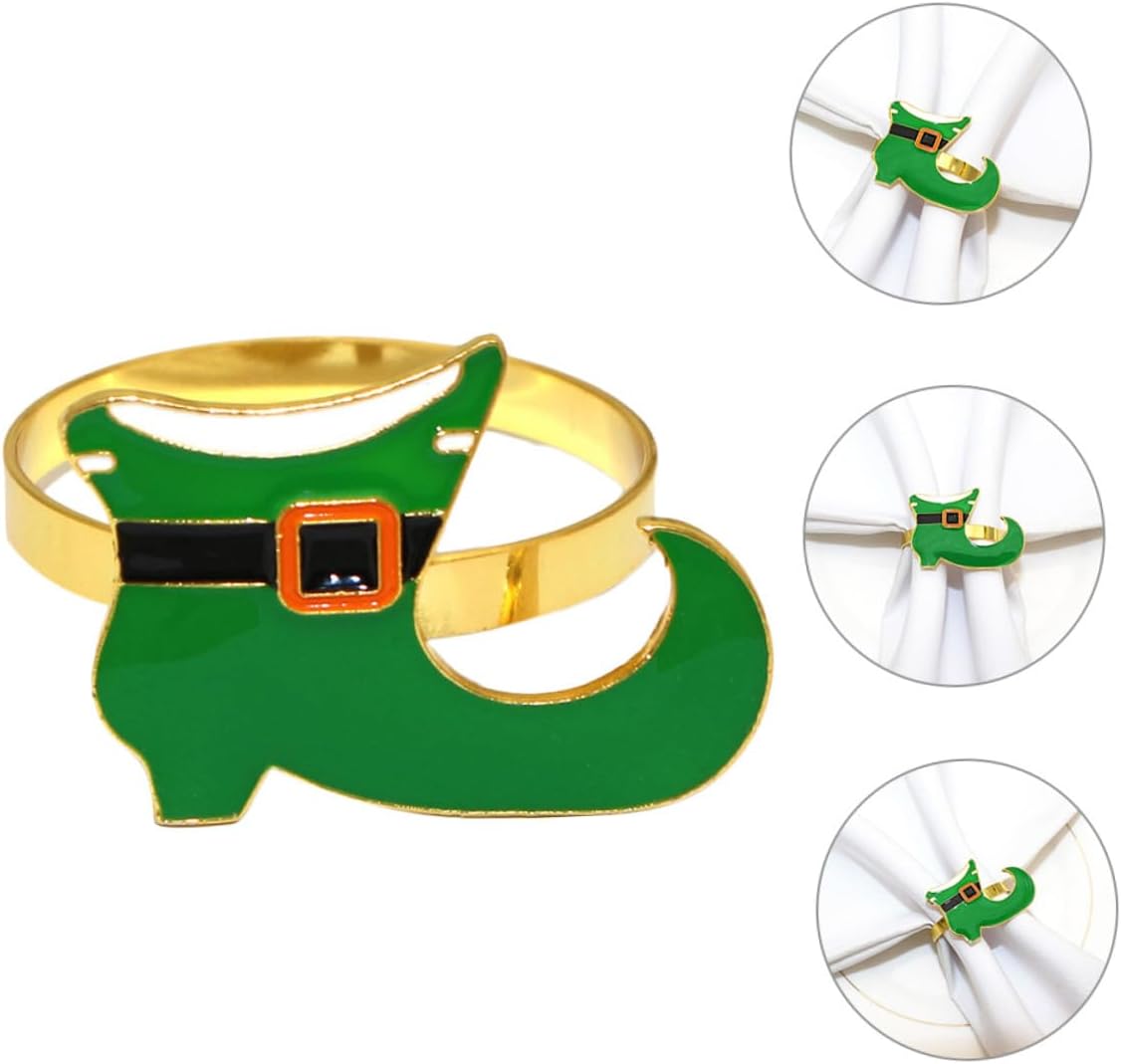 6pcs St 's Day Napkin Rings Green Irish Holiday Party Serviette Holders Cute Shoe Design for Wedding Dinner Table Decor and Celebration AccessoriesNO.3342