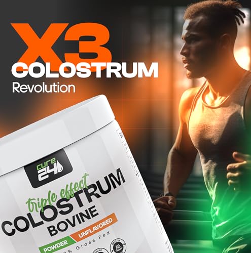 Image of Bovine Colostrum X3 Supplement Powder for Humans, 100% Pure Whole Natural Grass Fed Superfood, High IgG, Plus Probiotic & Prebiotic, Unflavored, Made in USA
