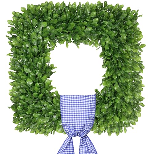 COLORSPEC 20 Inch Boxwood Wreaths for Front Door Summer Foldable Artificial Square Greenery Door Wreath with Sash Outdoor Foldable Spring Wreath UV Resistant for Garden Farmhouse Yard Indoor Decor