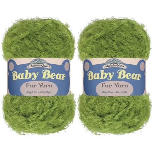 JubileeYarn Baby Bear Yarn - Chunky Weight Polyester Fur - 100g/Skein - Lime Green - 2 Skeins