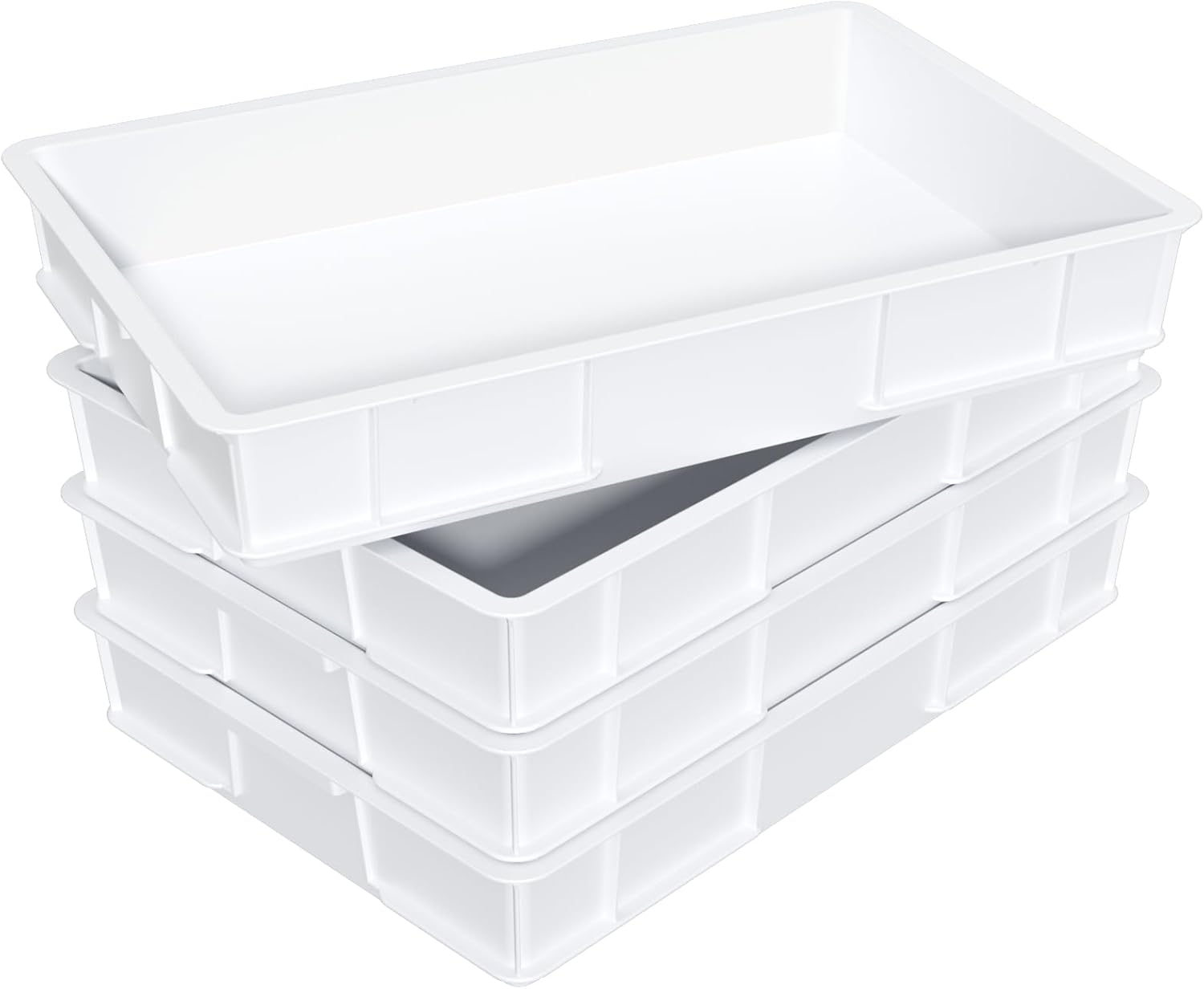 4 Packs Plastic Commercial Pizza Dough Proofing Box, Stackable Dough Trays for Pizza, 23.74" x 15.86" x 3.66", White