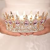 JWICOS Crystal Tiara for Women Rhinestone Bridal Wedding Full Round Tiara Hair Accessories for Girls Princess Tiara Crown Headband for Birthday Party Halloween Costume Prom (Pink)