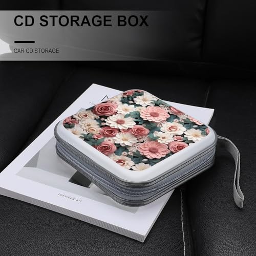 Porta CD portátil con flores de hojas rosas para llevar tu música favorita en el coche 6
