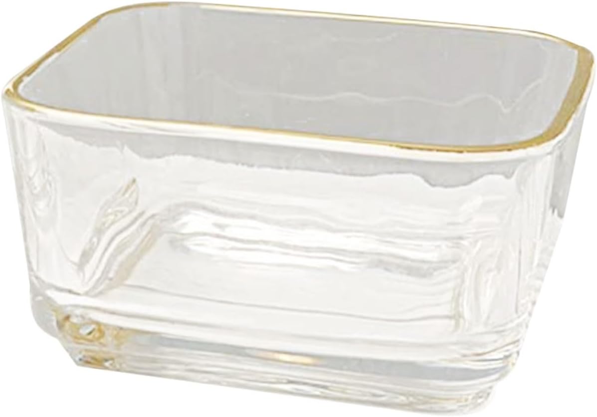 SHOWERORO Glass Paper Clip Dispenser Gold Rim Elegant Paperclip Organizer for Desktop Storage Bowl for Office Supplies for Memo Pads Scissors