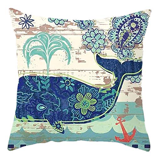Hhocn 4 Pieces Sea Pillow Cover Seahorse Whale Starfish Turtle Blue Ocean Square Throw Pillow Case Sofa Bed Couch Throw Cushion Cover Decoration (18" X 18") #TOP2