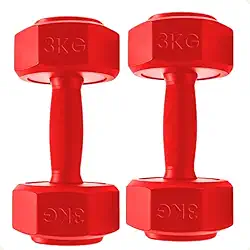 Par de Halteres Pesos 3kg Sextavado Vermelho Antiderrapante Revestido deal para Treino em Casa, Academia, Musculação, Mulheres, Iniciantes, Fisioterapia e Fortalecimento Muscular