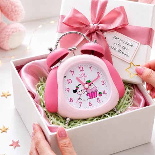 Image of HOME SKILL Alarm Clock for Kids Girls, Cute Pink Analog Alarm Clock for Bedroom, Twin Bell Desk Clock, Silent Non-Ticking Quartz Table Clock for Children, Teens & Adults (Pink Panda)