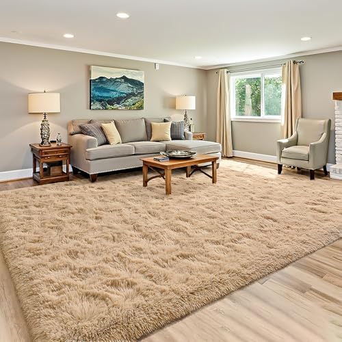 HOMORE Living Room Rug 6x9 Fluffy Shag Rugs for Bedroom Kids Room, Super Soft and Comfy Floor Carpet, Cute Carpets for Boyes Girls Nursery Home Office, Light Tan