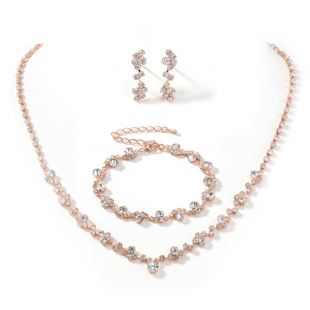 Unicra Bride Crystal Necklace Earrings Set Bridal Wedding Jewelry Sets Rhinestone Choker Necklace Costume Jewelry Set for Women and Brides