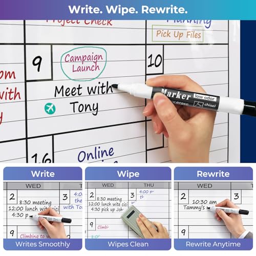 Image of Extra Large Magnetic Dry Erase Calendar for Wall, 25 inch x 38 inch Jumbo Monthly Whiteboard Calendar, Double-Sided Magnetic One Month Planner with Big Blocks, Reusable Wall Calendar for Office & Family