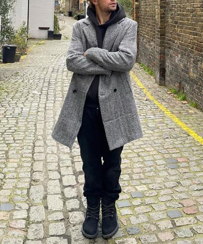 chouyatou Men's Winter Casual Lapel Wool Blazer Jacket Double Breasted Wool Blend Pea Coat Overcoat3