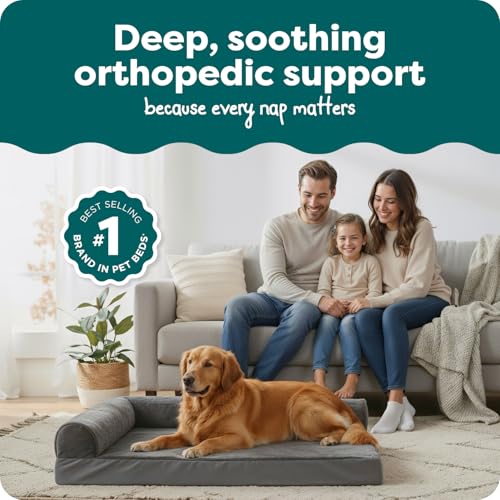 Image of FurHaven Orthopedic Dog Bed for Large Dogs, L-Shaped Chaise Mattress with Orthopedic Egg Crate & Solid Orthopedic Foam Base for Joint Support, Washable Cover, Jumbo XL, Plush & Velvet, Platinum Gray