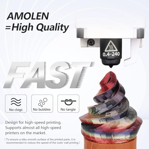 Image of AMOLEN Silk PLA 3D Printer Filament, Shiny Multicolor Rainbow PLA Filament 1.75mm, Fast Color Change PLA 3D Printing Filament for Most FDM 3D Printer, Black Red Yellow, 1kg (2.2lbs)
