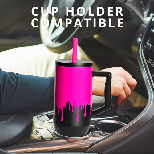 Image of Elemental Spill Proof 40oz Insulated Tumbler with Handle & Straw Travel Mug | Stainless Steel Commuter Travel Coffee Mug for Cold Beverages, Includes 2 Straws & a Spill Proof Lid for Everyday Use