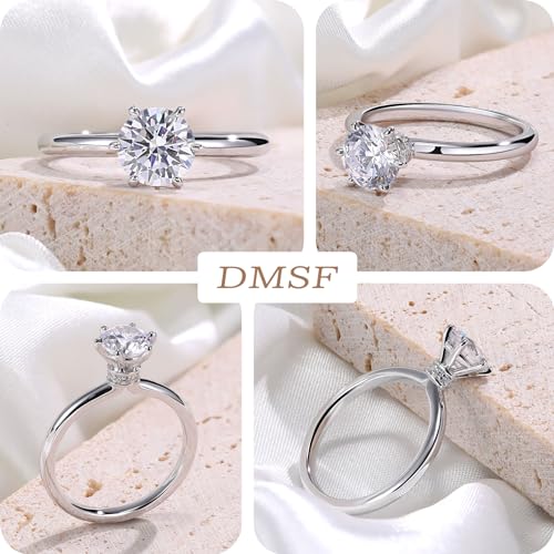 1CT Moissanite Engagement Ring for Women 6 Prongs Round Cut Solitaire Ring 925 Sterling Silver D Color VVS1 Wedding Promise Ring for Her3