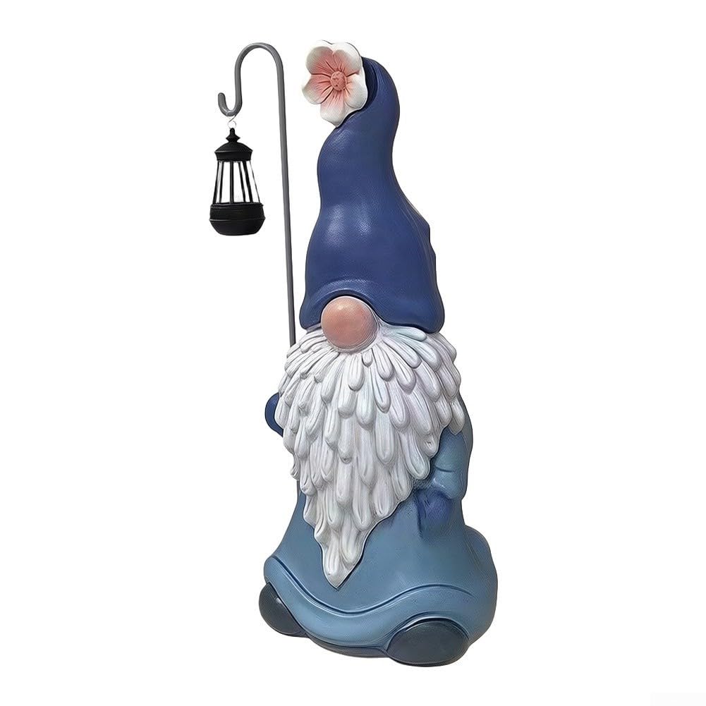 Estatua solar de gnomo de jardín de 41 cm, resina resistente a la
