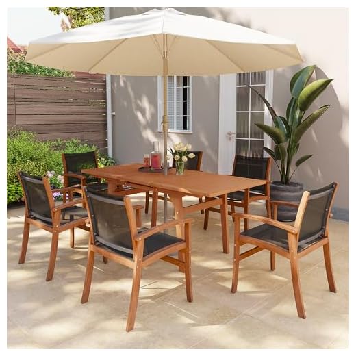 Best pool patio outdoor furniture with umbrella for chlorine pools Expandable Acacia Wood Dining Set