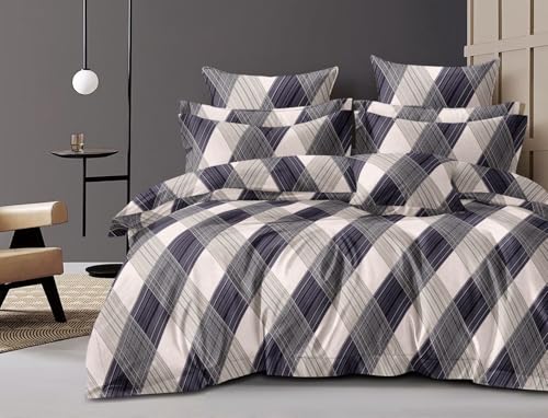 Image of 400 TC Cotton Feel Glace Cotton Fully Elastic Fitted Bedsheet Queen Size Double Bed with 2 Pillow Covers (60 inch x 78 inch inches, Cubic Fusion)