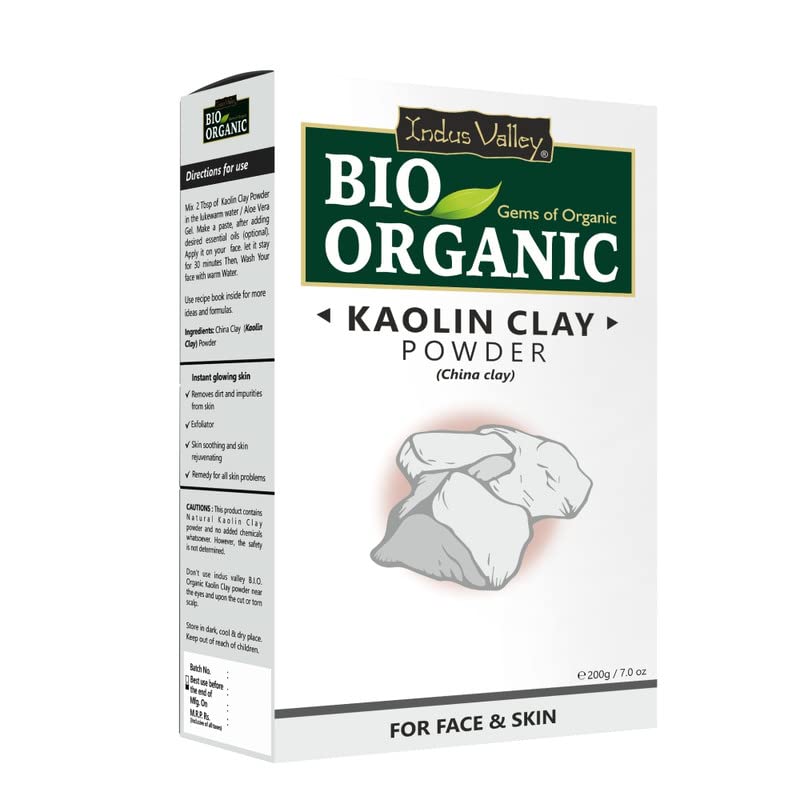 INDUS VALLEY Bio Organic Kaolin Powder | China clay For Face Mask, White face Clay Mask, Great For Skin Detox, Heal Damaged Skin DIY Clay Face Mask, White Kaolin Powder -(200g)