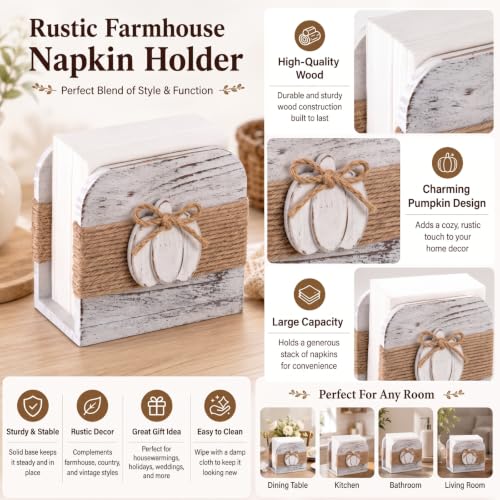 Image of Natural Wooden Napkin Holder, Pumpkin Style, White