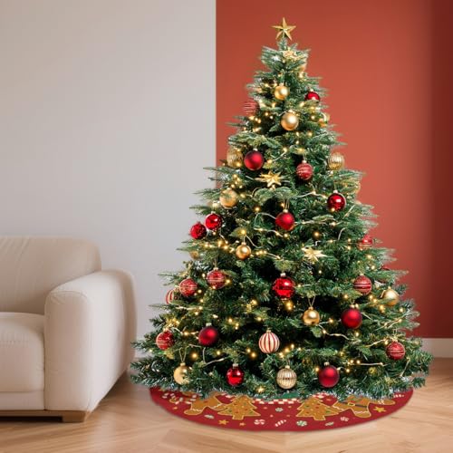 Christmas Tree Skirt 30 Inch, Gingerbread Red Candy Cane Cookie Xmas Tree Skirt Christmas Decorations Holiday Party Indoor Outdoor Home Decor - Thumbnail 7