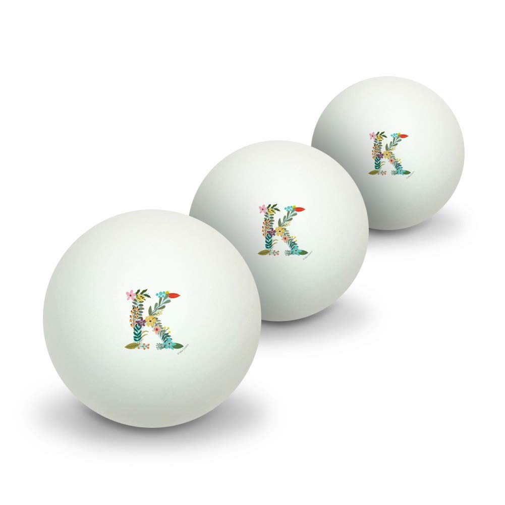 GRAPHICS & MORE Letter K Floral Monogram Initial Novelty Table Tennis Ping Pong Ball 3 Pack