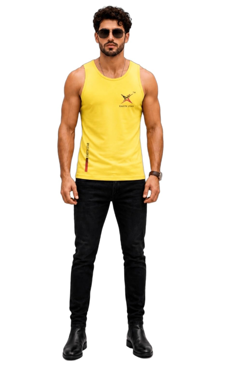 earth star Men's Cotton Tank Top T-Shirt | Sleeveless Gym Vest | Vest for Man Graphic Logo Print for Workout, Beach, Gym | Workout Sando | Gym Tshirts (in, Alpha, XL, Regular, Yellow)-picture-38