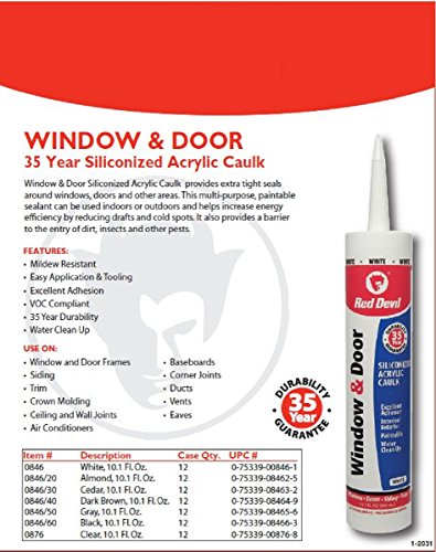 Red Devil 0846 Window & Door Siliconized Acrylic Caulk, 10.1 Oz, White #TOP3