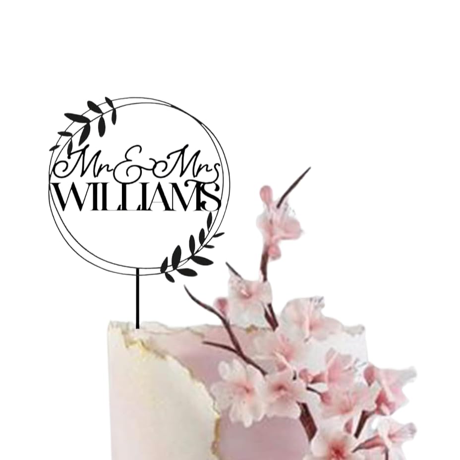 Wooden Script Mr and Mrs Cake Topper for Wedding Anniversary Personalised Wood Topper Custom Engagement Decor Bridal Shower DC1