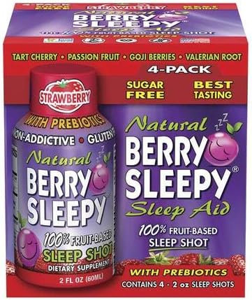 Berry Sleepy 4- Pack 2 oz. Sleep Shot with Prebiotics - Natural Strawberry Flavor