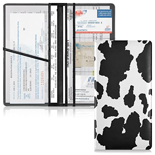 xigua Cow Print Car Registration and Insurance Holder,Leather Registration and Insurance Card Holder Vehicle Glove Box Organizer for Documents, Driver License and Cards 1