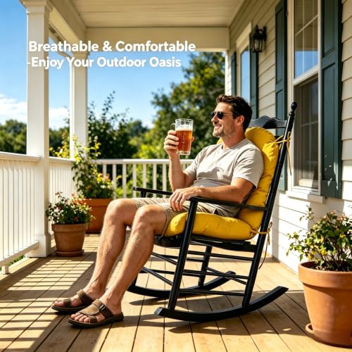 Image of QILLOWAY Tufted Outdoor Chair Cushion Set of 4, Waterproof 43x20x4 Inch Non Slip Replacement Pad for Wicker Lounge Patio Furniture, Yellow