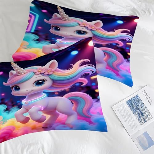Image of Rainbow Unicorn Comforter Set Twin Size Cute Girls Bedding Sets for Kids Teens Bedroom Decor 3D Neon Animal Quilt 1 Comforter 1 Pillowcase