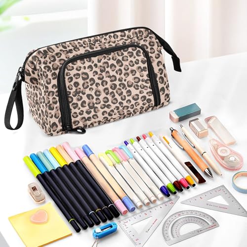 Image of Fisyme Leopard Cheetah Print Pencil Case Large Capacity Pen Bags Box Big Makeup Pouch Organizer