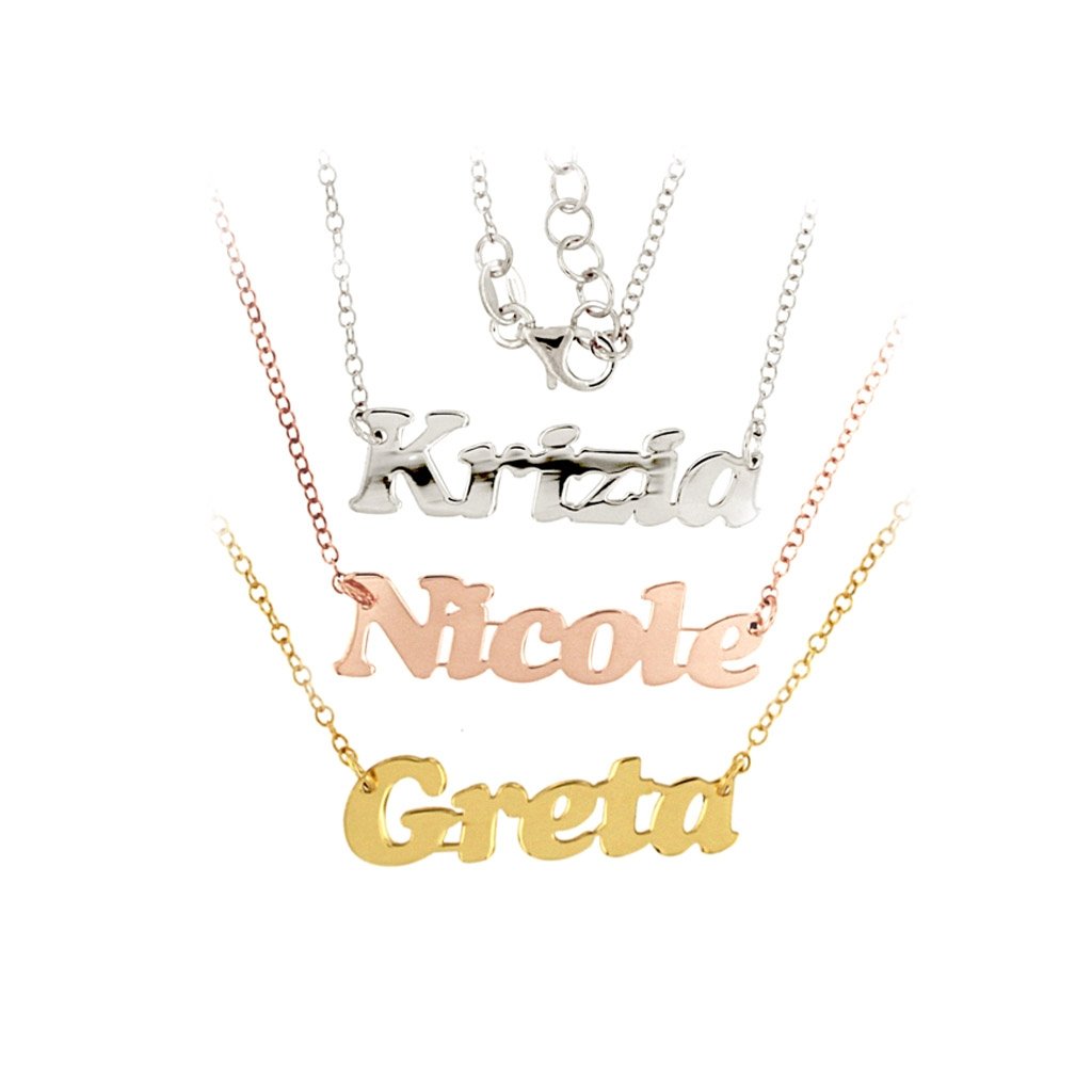 Maglione Gioielli Collana con nome personalizzabile in argento 925 rodiato bianco taglio laser