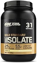 Optimum Nutrition ON Gold Standard 100% Isolate, Pure Whey Protein, Natural BCAA & Glutamine, Pre & Post Workout, Vanilla Flavor, 31 Doses, 930g