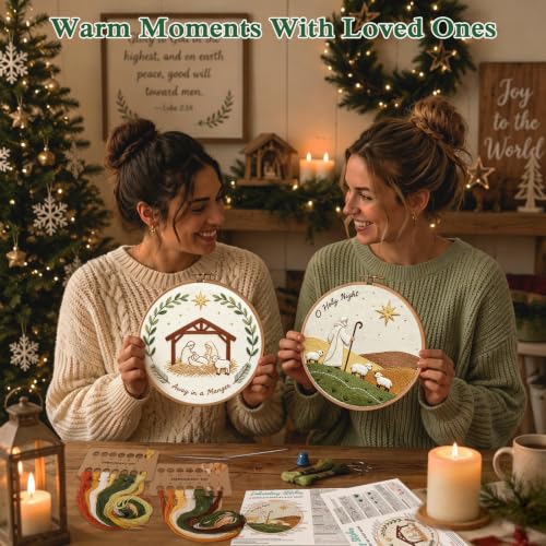 Image of Louise Maelys 3 Set Christmas Embroidery Kit for Beginners, Faith DIY Craft