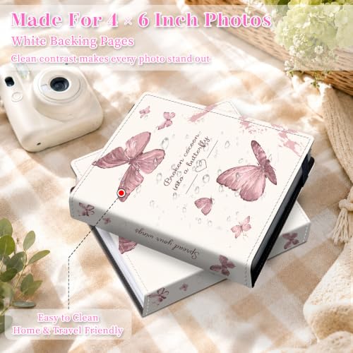 Image of Photo Album 4x6 120 Pockets Blush Butterfly Pattern