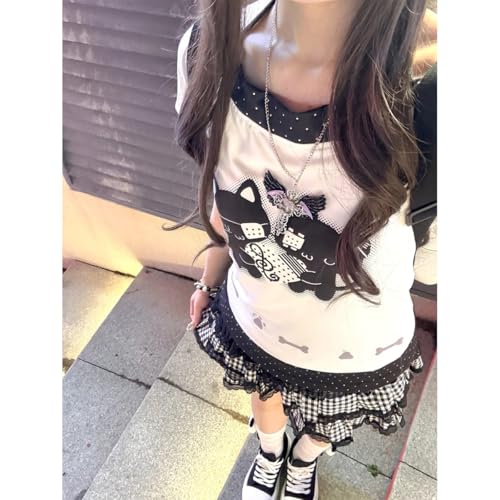 Image of Kawaii Cutecore Harajuku Y2k 2000s Tops Summer Preppy Aesthetic Alt Goth Emo Short Sleeve Graphic Tees