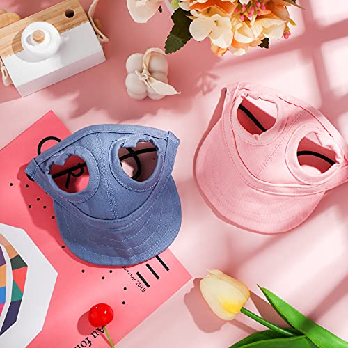 2 Pieces Dog Baseball Hat With Neck Strap Adjustable Pet Dog Cat Summer Travel Outdoor Baseball Hat Visor Sunbonnet Outfit With Ear Holes For Puppy Small Dogs And Cats, Blue And Pink #TOP3
