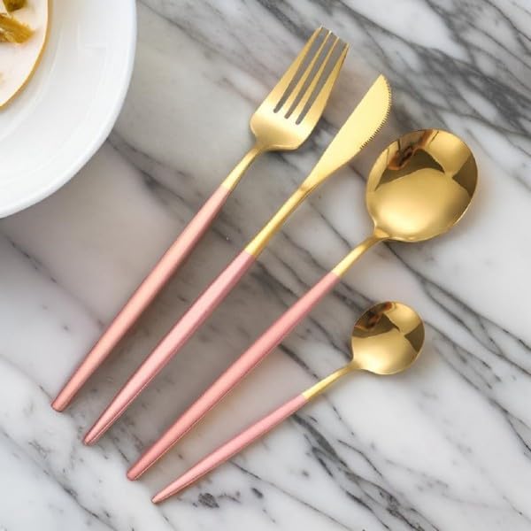 Premium Besteck-Set 6 Personen 24-tlg Edelstahl Essbesteck (Rosa/Gold - CF-22129)