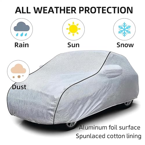 Image of Sulfar 100% Waterproof Car Body Cover Compatible with Mirror for Volkswagen Polo Equisite (Triple Stitched, Full Bottom Elastic, Magic Silver with Black Piping)