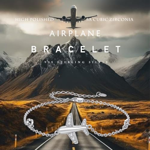 Airplane Bracelet 925 Sterling Silver Fly Plane Adjustable Charm Link Bracelets Statement Chain Airplane Airline Jewelry Gifts Souvenir for Women Stewardess Flight Attendants Pilots World Travel Flight4