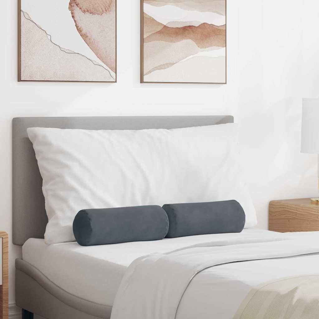 Lot de 2 coussins traversins - Gris foncé - Diamètre : 15 x 40 cm - En velours côtelé - Rembourrés - Avec rembourrage en polyester - Antidérapant et lavable - Ergonomiques - Pour chaise