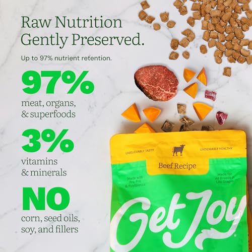 Get Joy Freeze Dried Dog Food | Beef Recipe with Superfoods for Gut Health & Digestion | Vet Formulated Meal or Topper for Puppy, Senior & Adult Dogs, 100% USDA Sourced, Seed Oil Free | 4oz Bag - Image 3